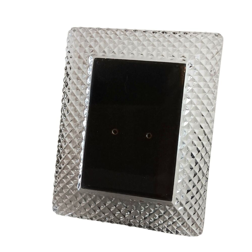 VTG Miniature Crystal Glass Photo Frame  Diamond Pattern 3.5x4.25 For Photo 2x3